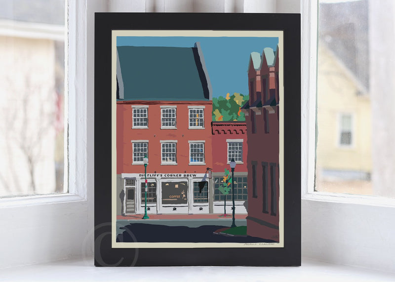 Cafe in Gardiner Art Print 8" x 10" Framed Wall Poster By Alan Claude