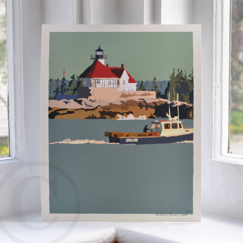 Lobstering at the Cuckolds Light Art Print 8" x 10" Wall Poster - Maine