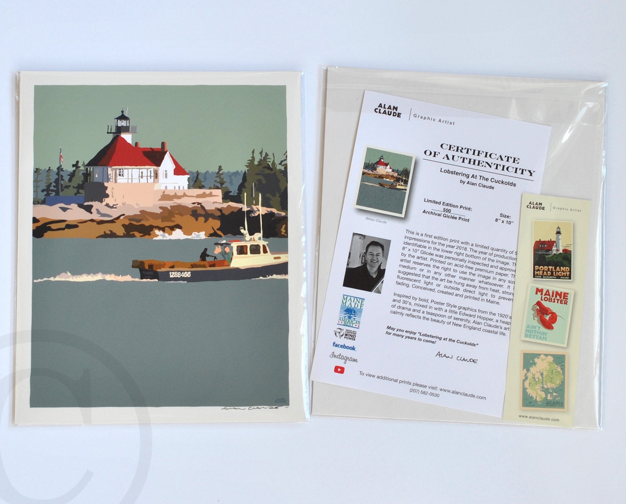 Lobstering at the Cuckolds Light Art Print 8" x 10" Wall Poster - Maine