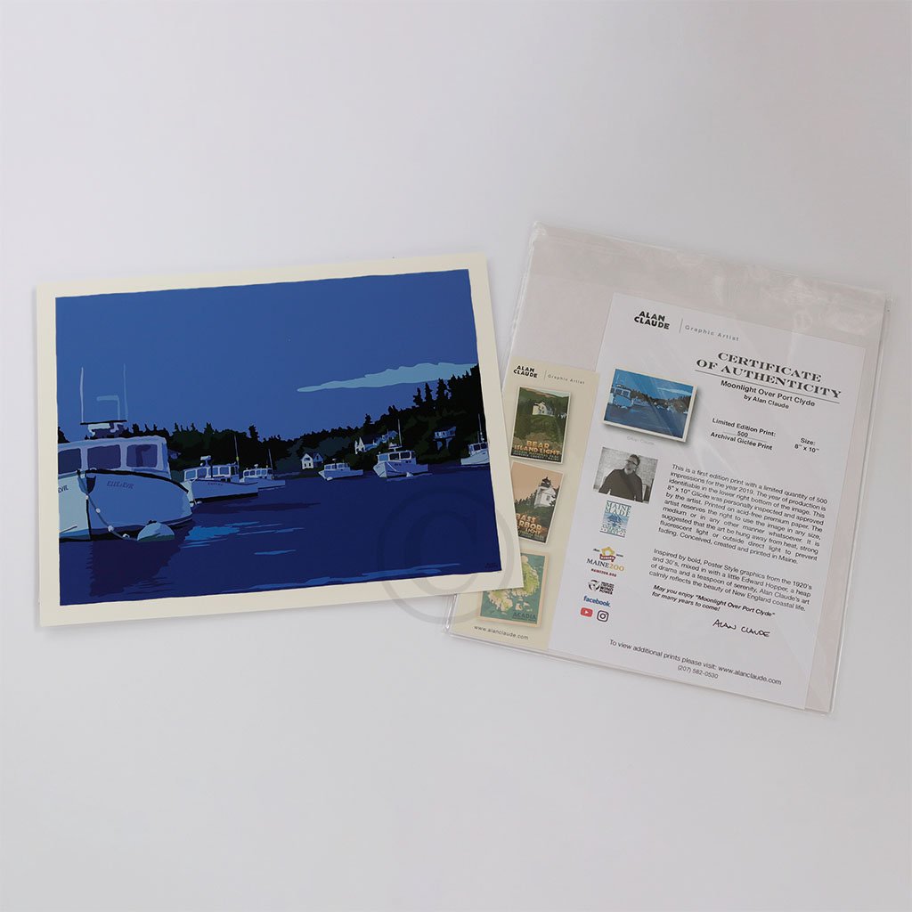 Moonlight Over Port Clyde Art Print