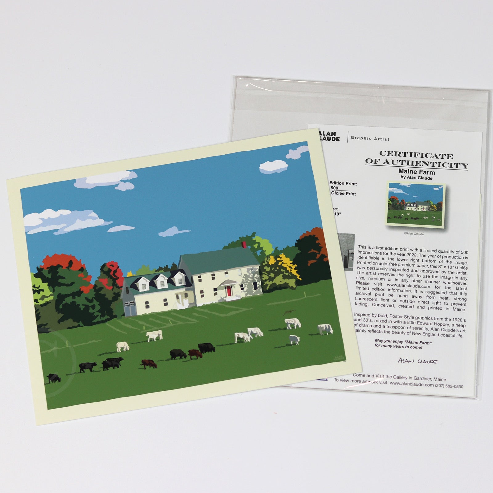 Maine Farm Art Print 8" x 10” Horizontal Wall Poster By Alan Claude - Maine