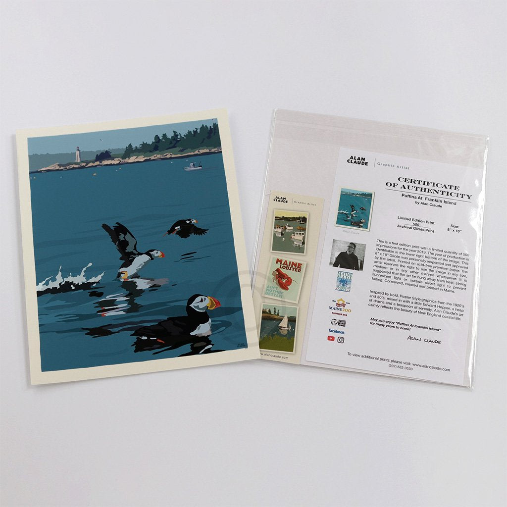 Puffins At Franklin Island Light Art Print