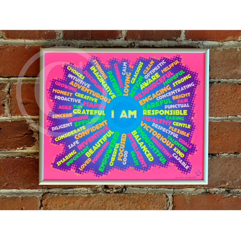 I AM Youth Mindfulness Art Print - Neon Pink 8" x 10" Framed