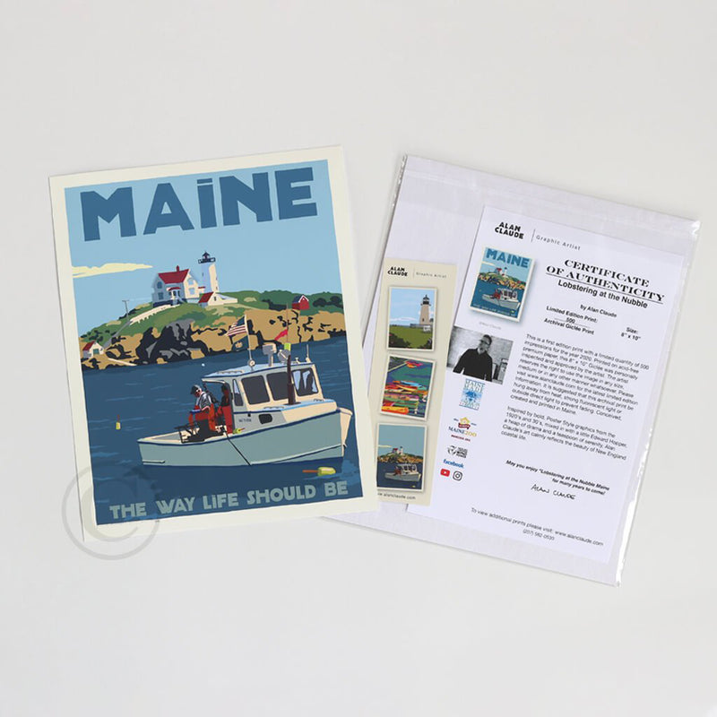 Lobstering at the Nubble MAINE Art Print 8" x 10" Wall Poster - Maine