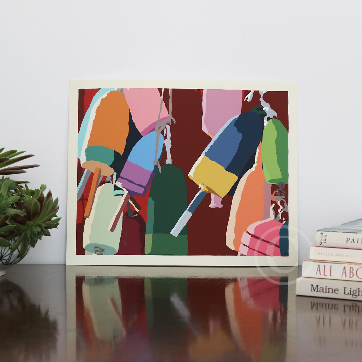 Lobster Buoys Art Print 8" x 10" Horizontal Wall Poster By Alan Claude - Maine