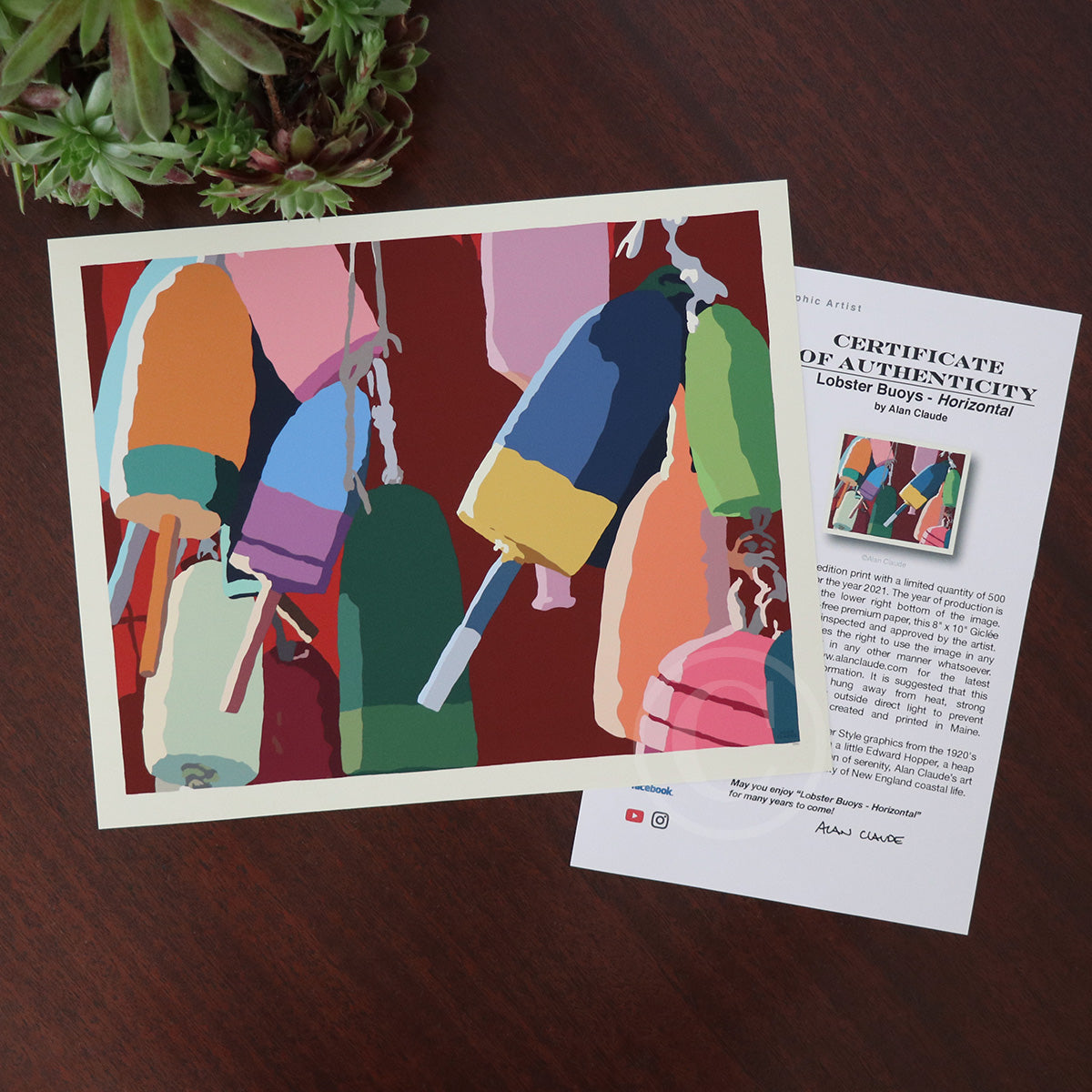 Lobster Buoys Art Print 8" x 10" Horizontal Wall Poster By Alan Claude - Maine