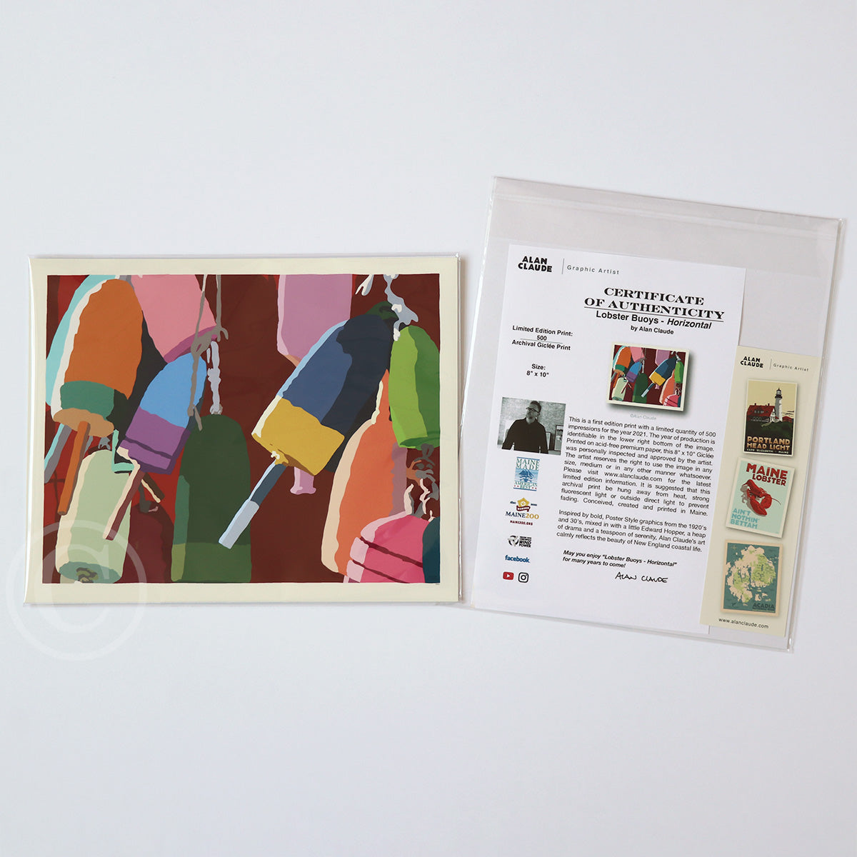 Lobster Buoys Art Print 8" x 10" Horizontal Wall Poster By Alan Claude - Maine