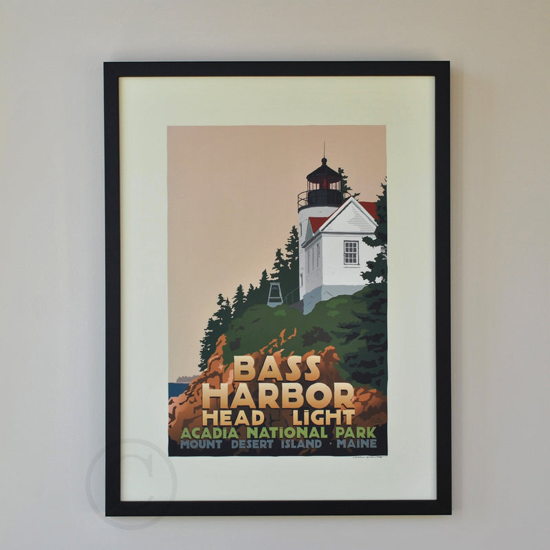 Bass Harbor Head Light Art Print 18" x 24" Framed Travel Poster - Maine