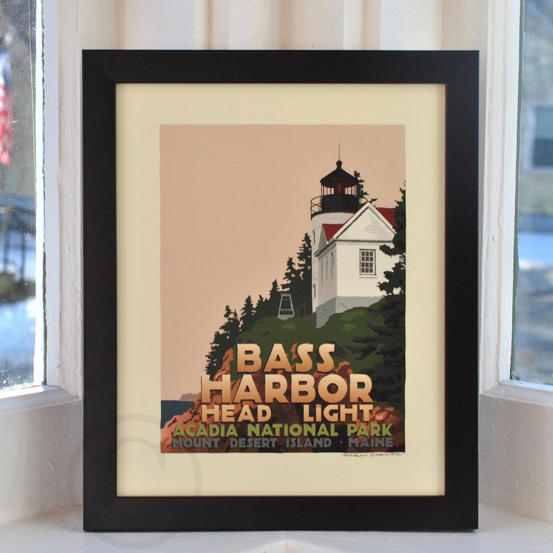 Bass Harbor Head Light Art Print 8" x 10" Framed Travel Poster - Maine