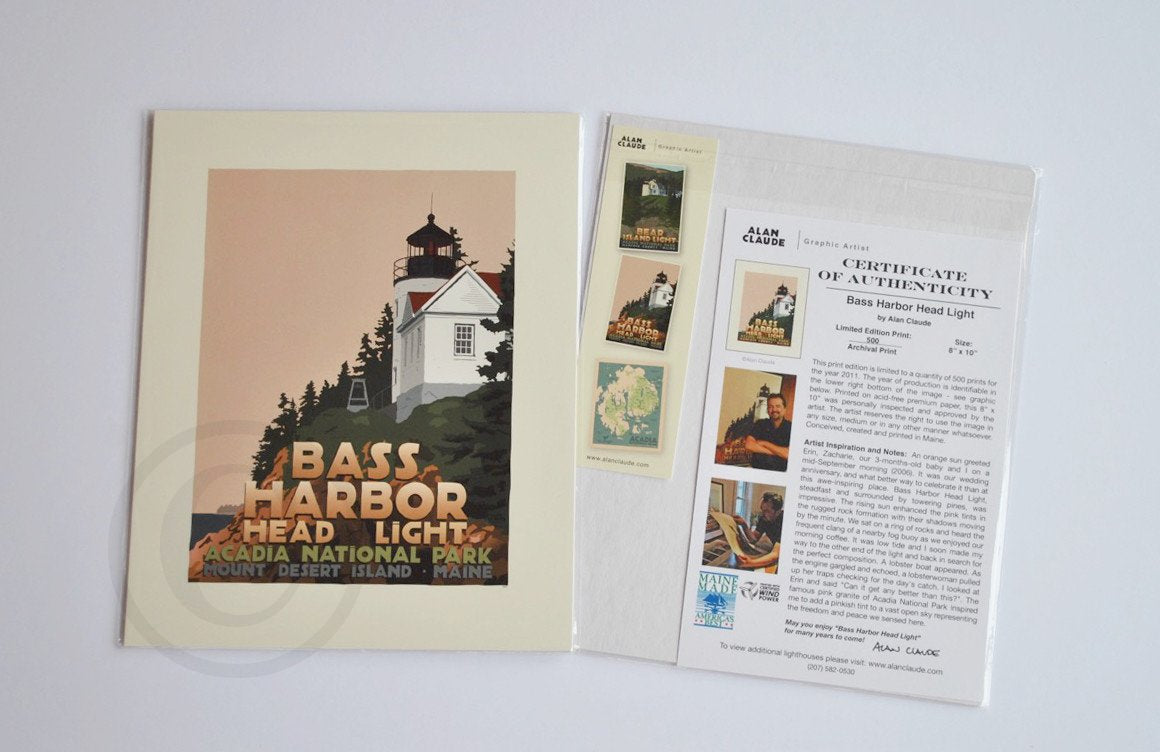 Bass Harbor Head Light Art Print 8" x 10" Travel Poster - Maine