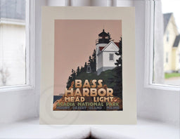 Bass Harbor Head Light Art Print 8" x 10" Travel Poster - Maine
