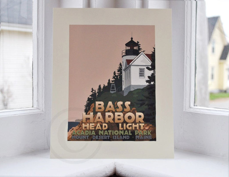 Bass Harbor Head Light Art Print 8" x 10" Travel Poster - Maine