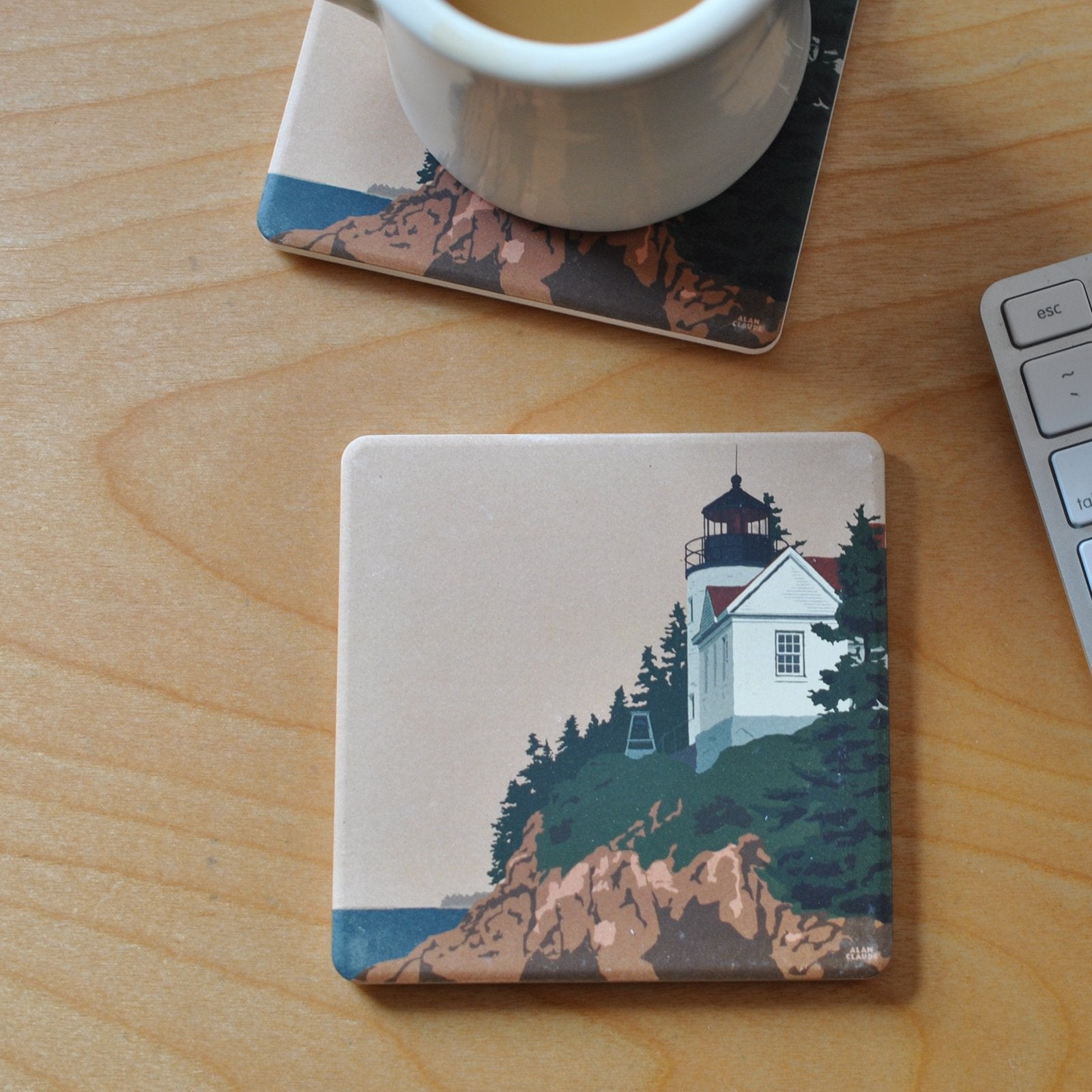 Bass Harbor Head Light ACADIA National Park Art Drink Coaster - Maine
