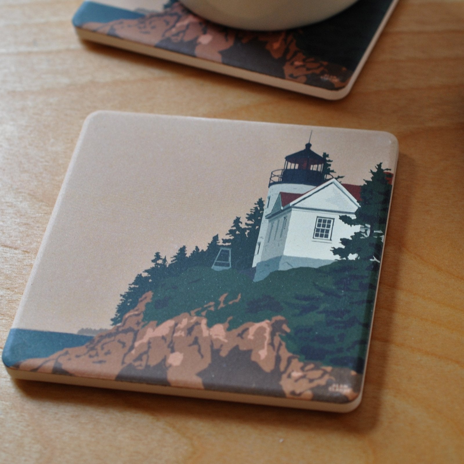 Bass Harbor Head Light ACADIA National Park Art Drink Coaster - Maine