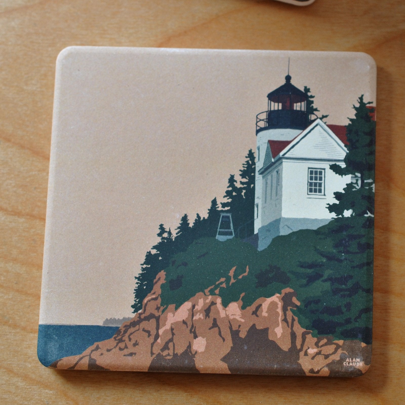 Bass Harbor Head Light ACADIA National Park Art Drink Coaster - Maine
