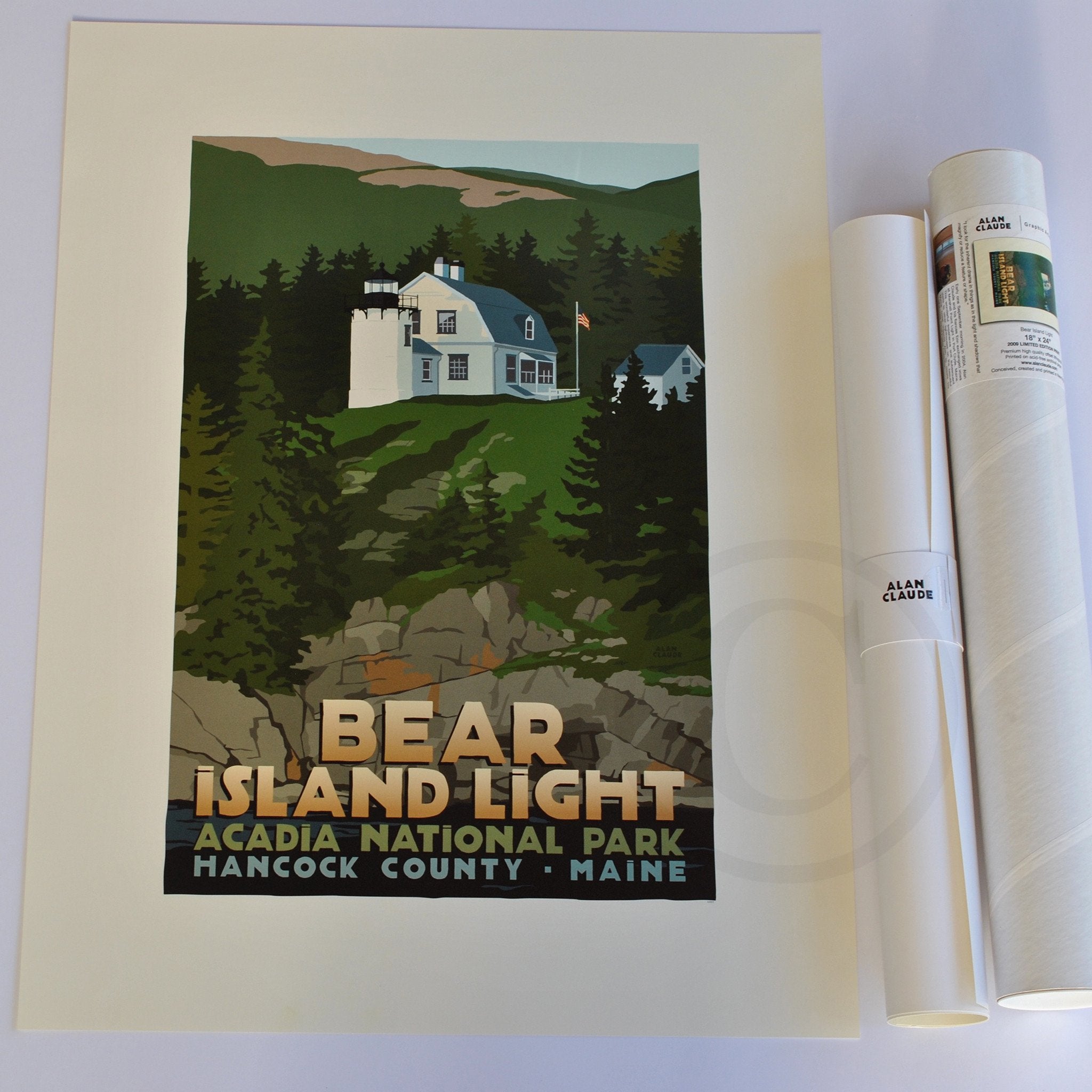 Bear Island Light Art Print 18" x 24" Travel Poster - Maine