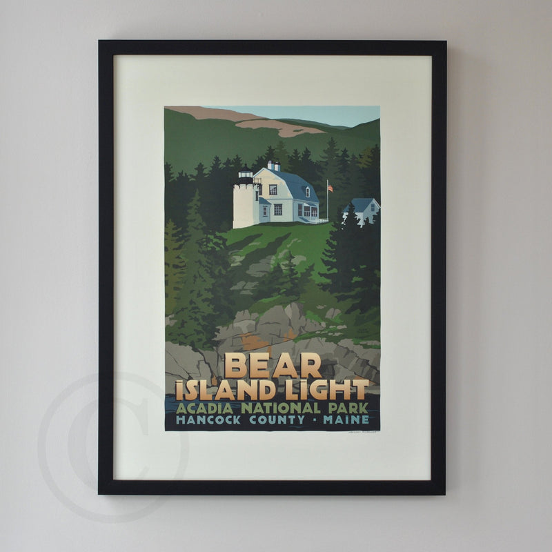 Bear Island Light Art Print 18" x 24" Framed Travel Poster - Maine