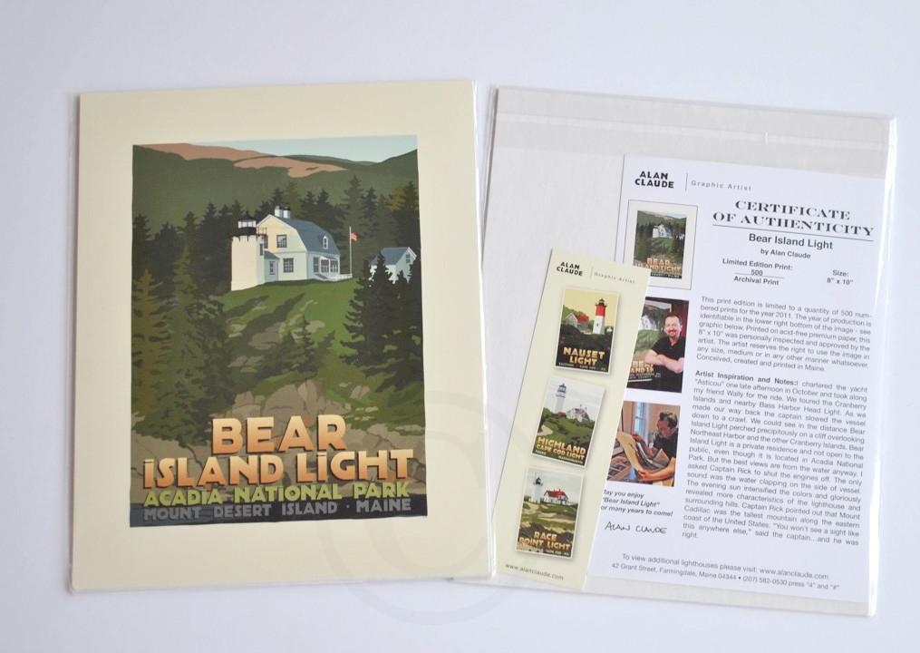 Bear Island Light Art Print 8" x 10" Travel Poster - Maine
