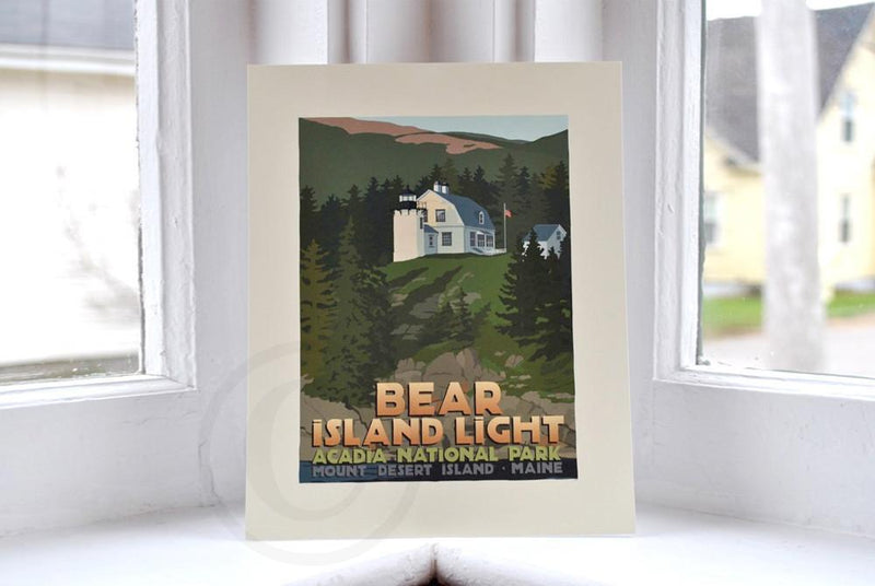 Bear Island Light Art Print 8" x 10" Travel Poster - Maine