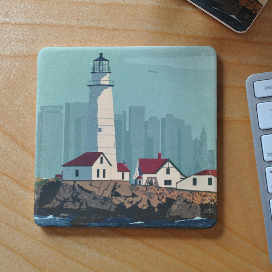 Boston Light Art Drink Coaster - Massachusetts