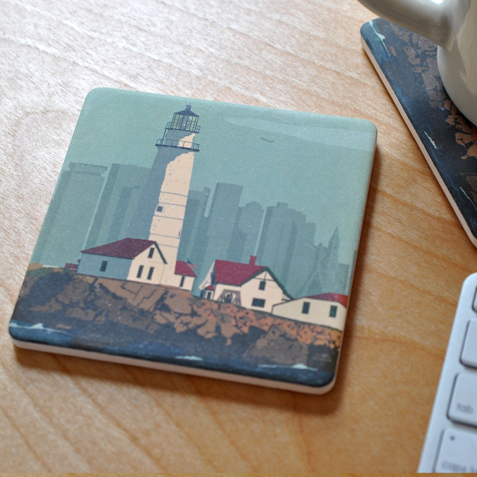 Boston Light Art Drink Coaster - Massachusetts