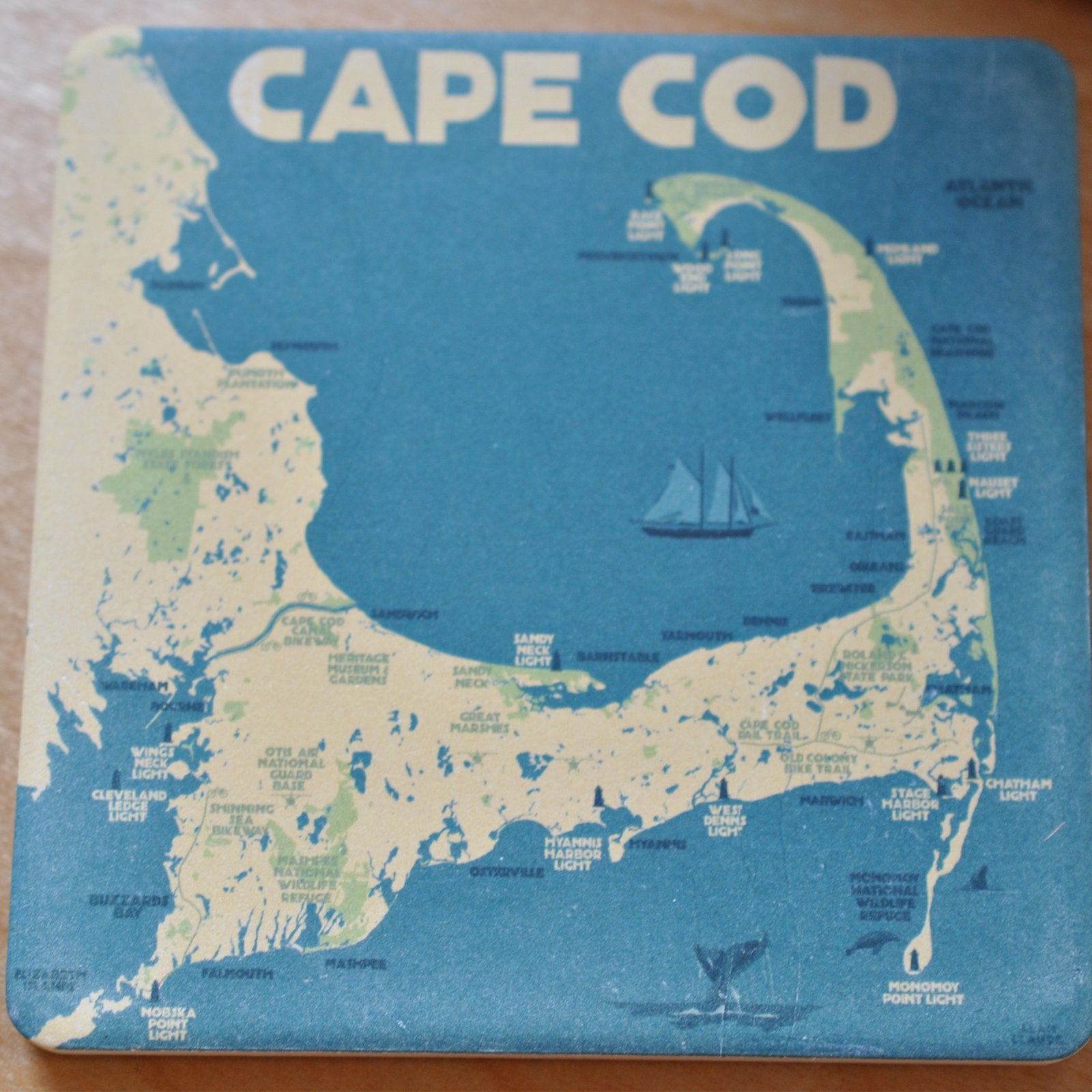 Cape Cod Map Art Drink Coaster - Massachusetts