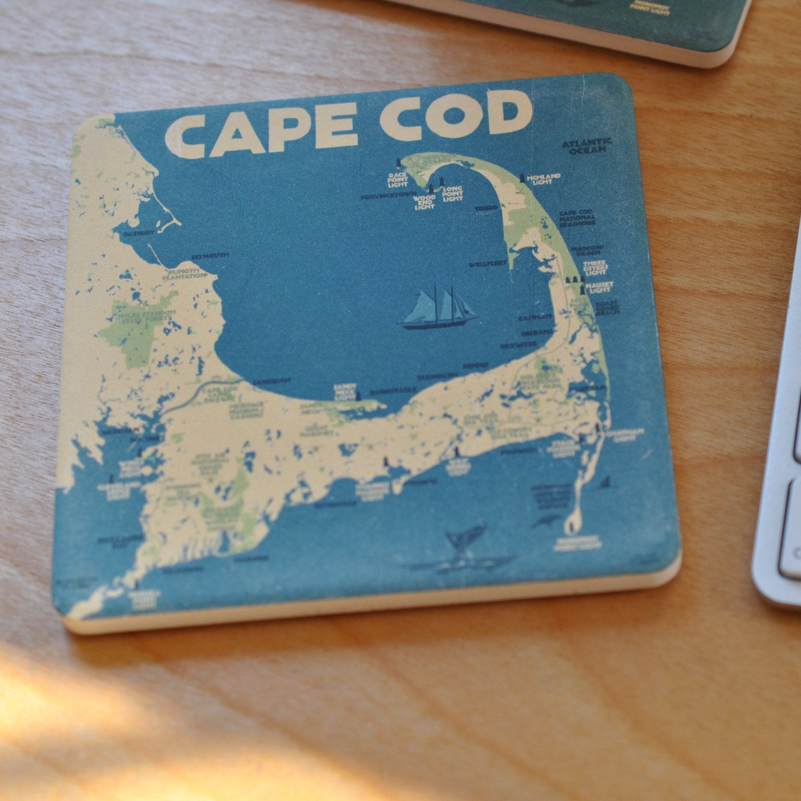 Cape Cod Map Art Drink Coaster - Massachusetts
