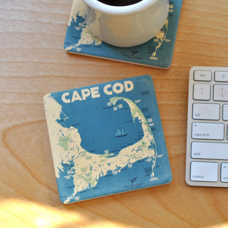 Cape Cod Map Art Drink Coaster - Massachusetts