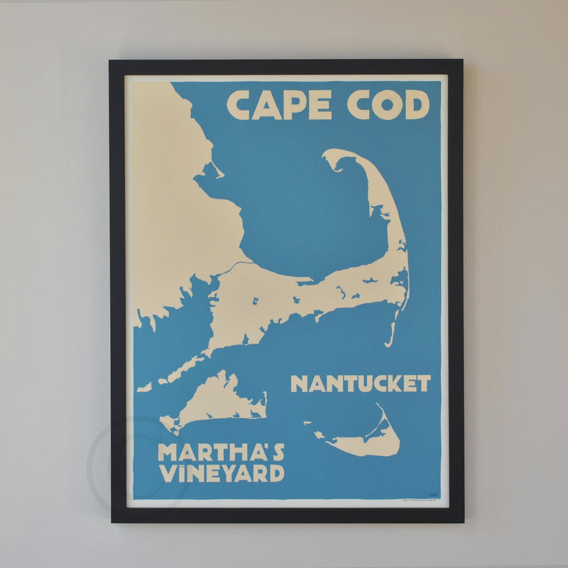 Cape Cod, Martha's Vineyard, Nantucket Map Art Print 18" x 24" Framed Travel Poster - Massachusetts