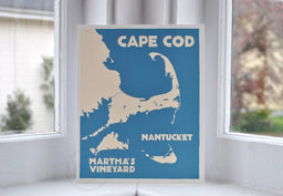 Cape Cod, Martha's Vineyard, Nantucket Map Art Print 8" x 10" Travel Poster - Massachusetts