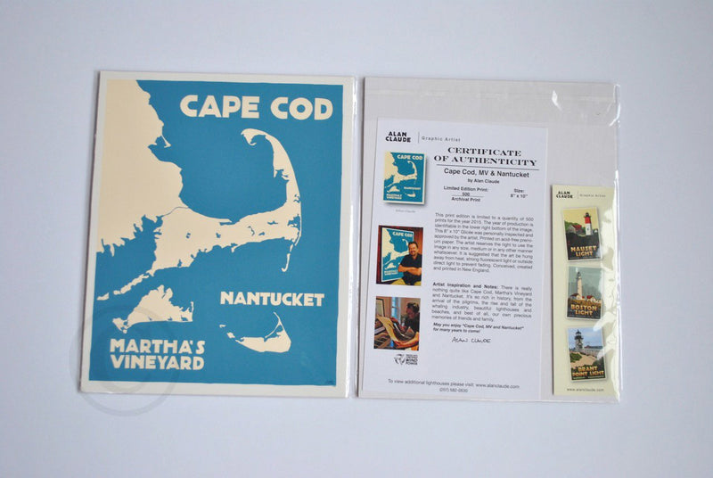 Cape Cod, Martha's Vineyard, Nantucket Map Art Print 8" x 10" Travel Poster - Massachusetts