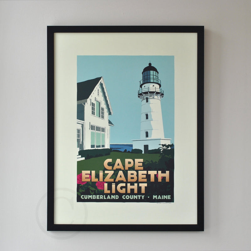 Cape Elizabeth Light Art Print 18" x 24" Framed Travel Poster - Maine