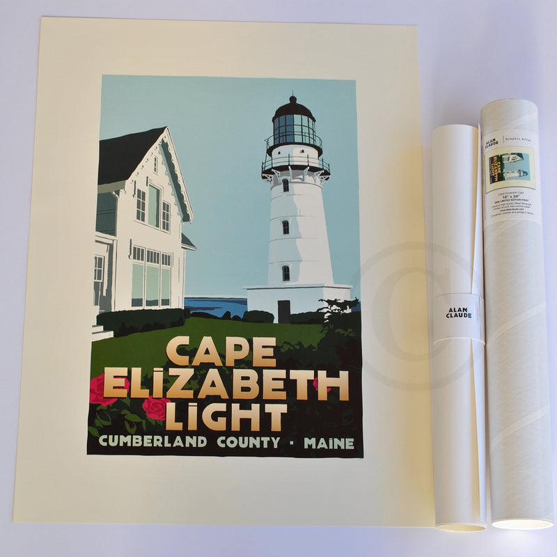 Cape Elizabeth Light Art Print 18" x 24" Travel Poster - Maine