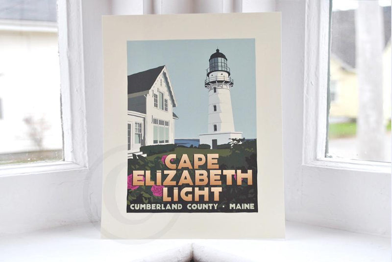 Cape Elizabeth Light Art Print 8" x 10" Travel Poster - Maine