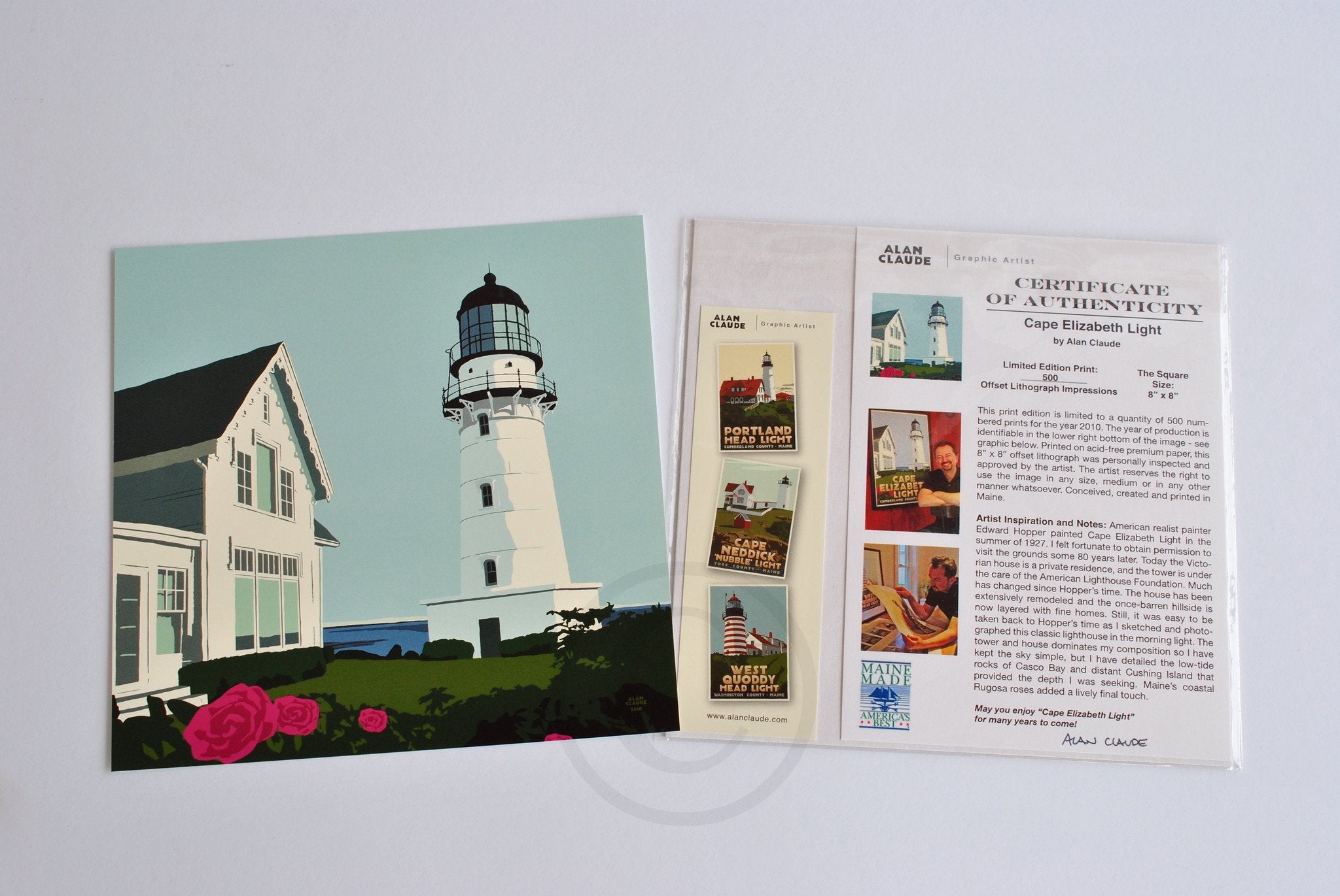 Cape Elizabeth Light Art Print  8" x 8" Square