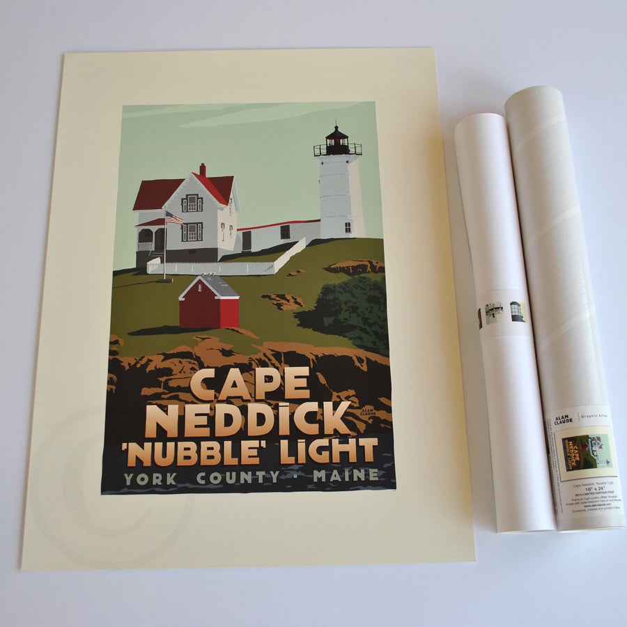 Cape Neddick Nubble Light Art Print 18" x 24" Travel Poster - Maine