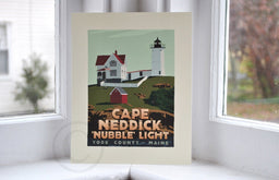 Cape Neddick Nubble Light Art Print 8" x 10" Travel Poster - Maine