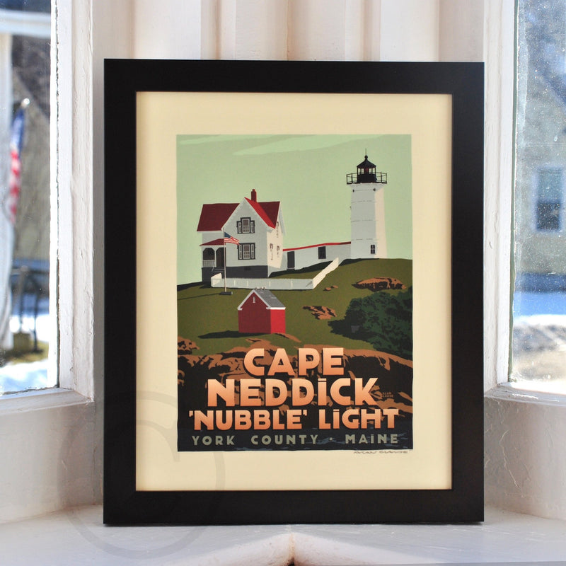 Cape Neddick Nubble Light Art Print 8" x 10" Framed Travel Poster - Maine
