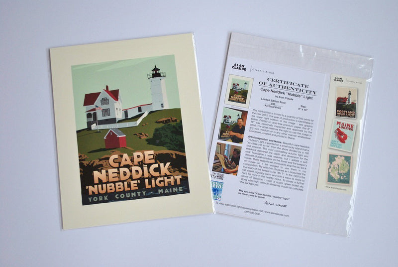 Cape Neddick Nubble Light Art Print 8" x 10" Travel Poster - Maine