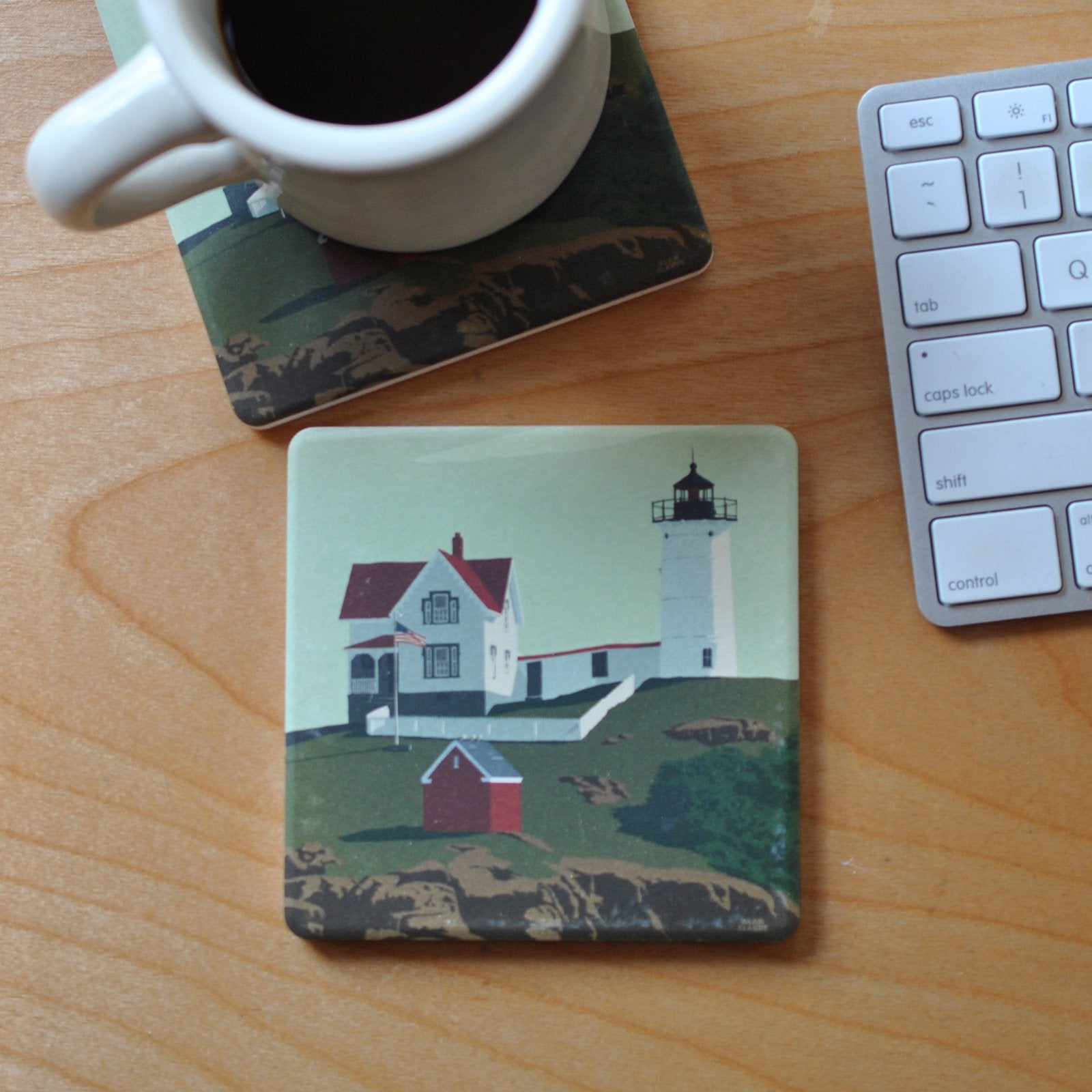 OUT OF STOCK.  Cape Neddick Nubble Light Art Drink Coaster - Maine