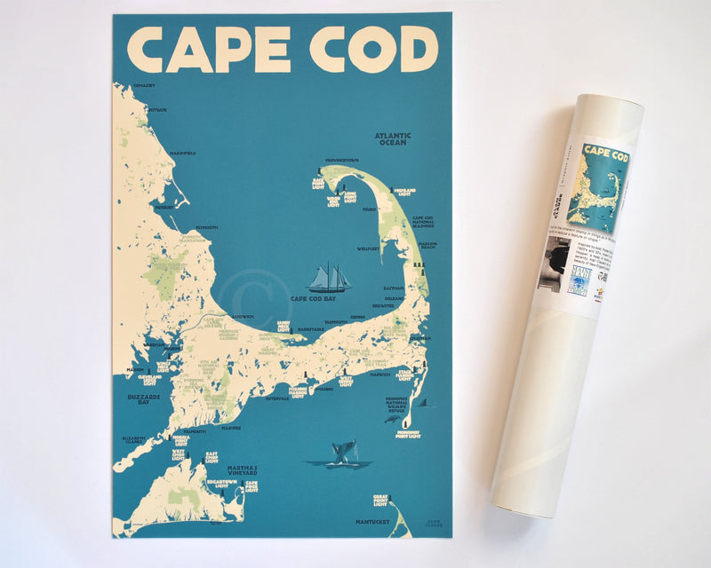 Cape Cod Map Art Print 11" x 17" Travel Poster - Massachusetts