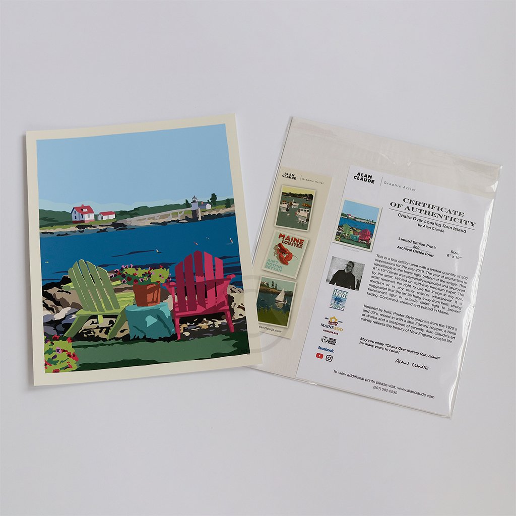 Chairs Over Looking Ram Island Art Print