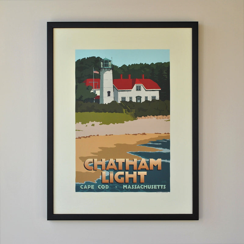 Chatham Light Art Print 18" x 24" Framed Travel Poster - Massachusetts