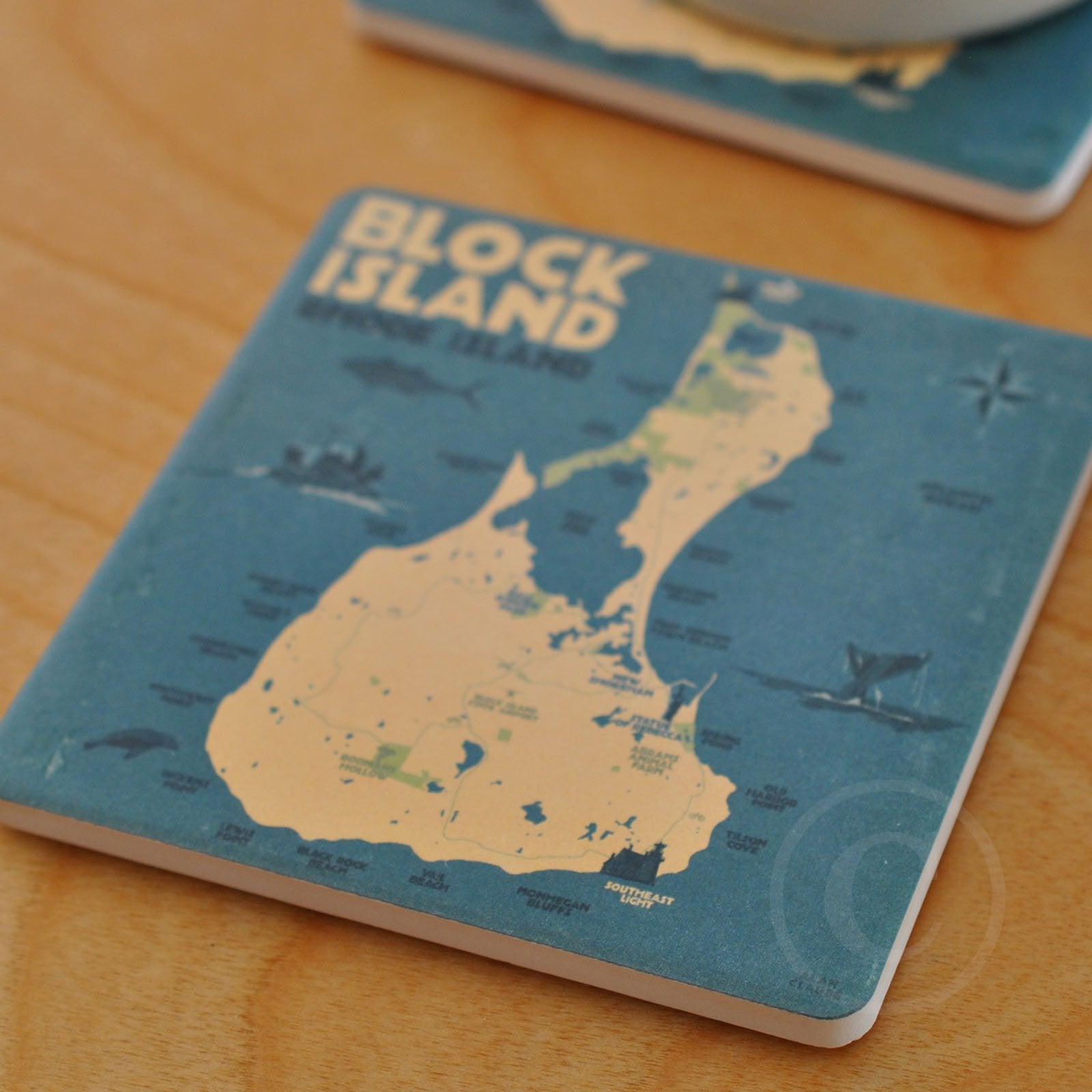 Block Island Map Art Drink Coaster - Massachusetts