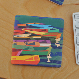 OUT OF STOCK.   Perkins Cove Dinghies Art Drink Coaster - Maine