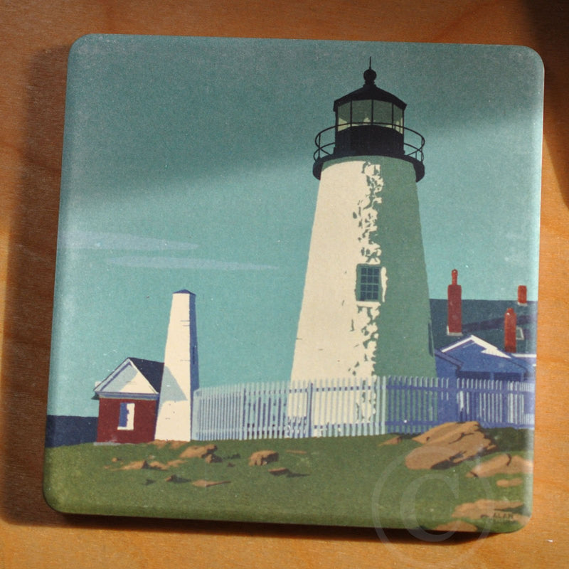 Pemaquid Point Light Art Drink Coaster - Maine -