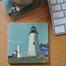 Pemaquid Point Light Art Drink Coaster - Maine -