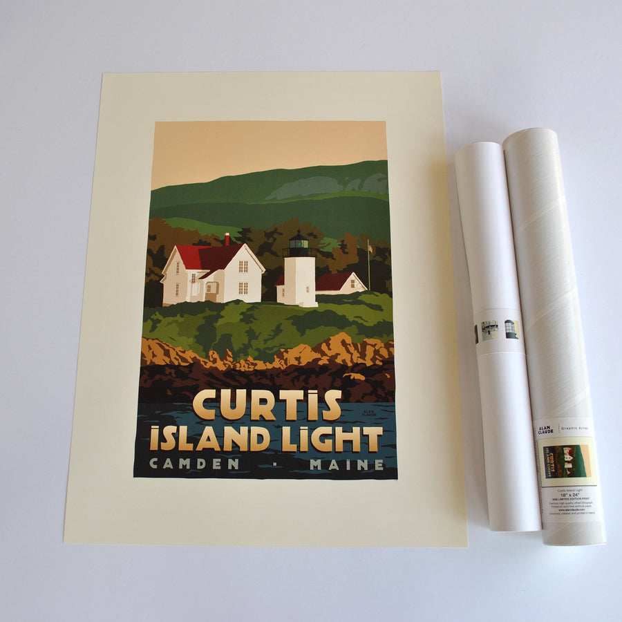 Curtis Island Light Art Print 18" x 24" Travel Poster - Maine