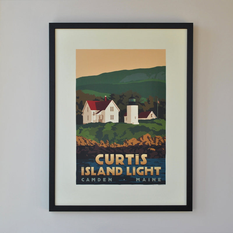 Curtis Island Light Art Print 18" x 24" Framed Travel Poster - Maine