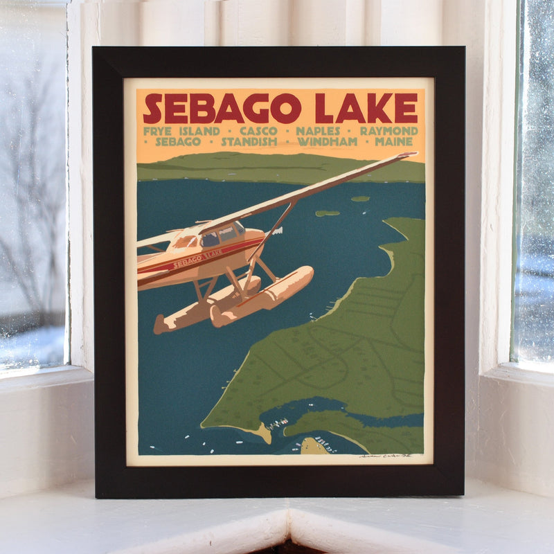 Sebago Lake Seaplane Art Print 8" x 10" Framed Travel Poster - Maine